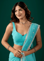 Sky Blue Chiffon Saree With Floral Embroidery