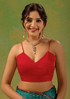 Firozi Tissue Silk Saree Blouse Close Up - Embellished Border Detail
