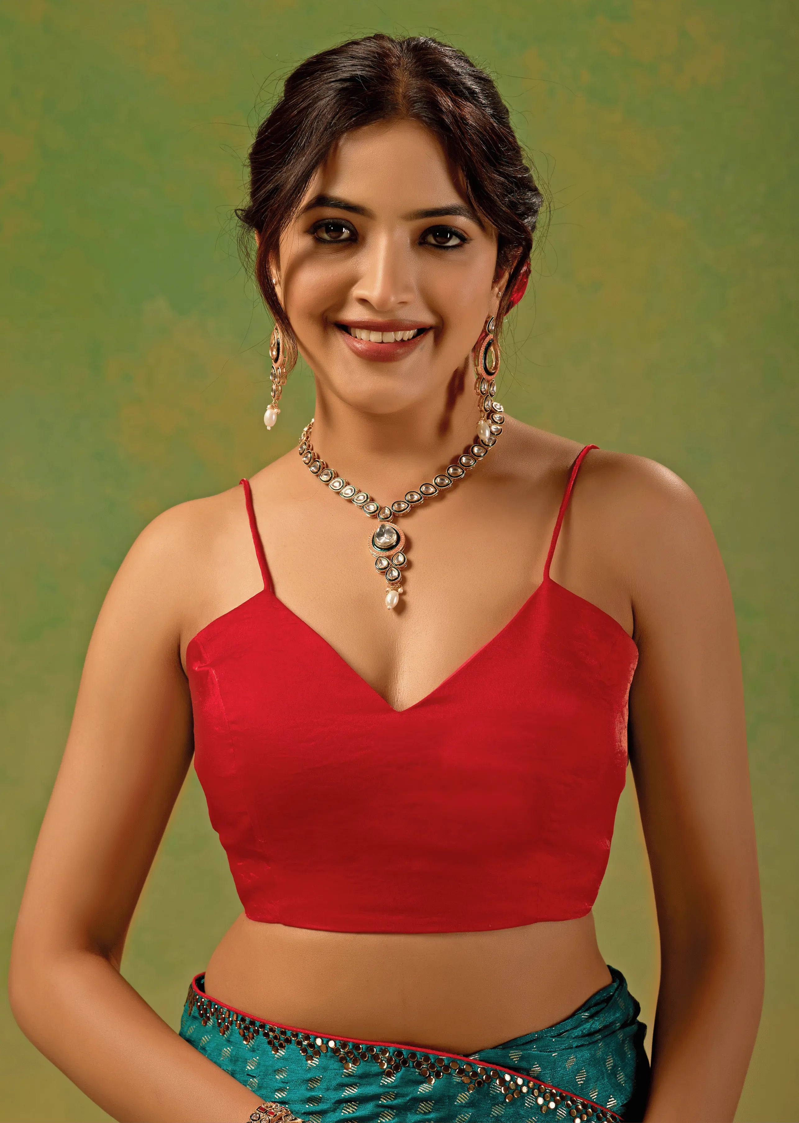 Firozi Tissue Silk Saree Blouse Close Up - Embellished Border Detail