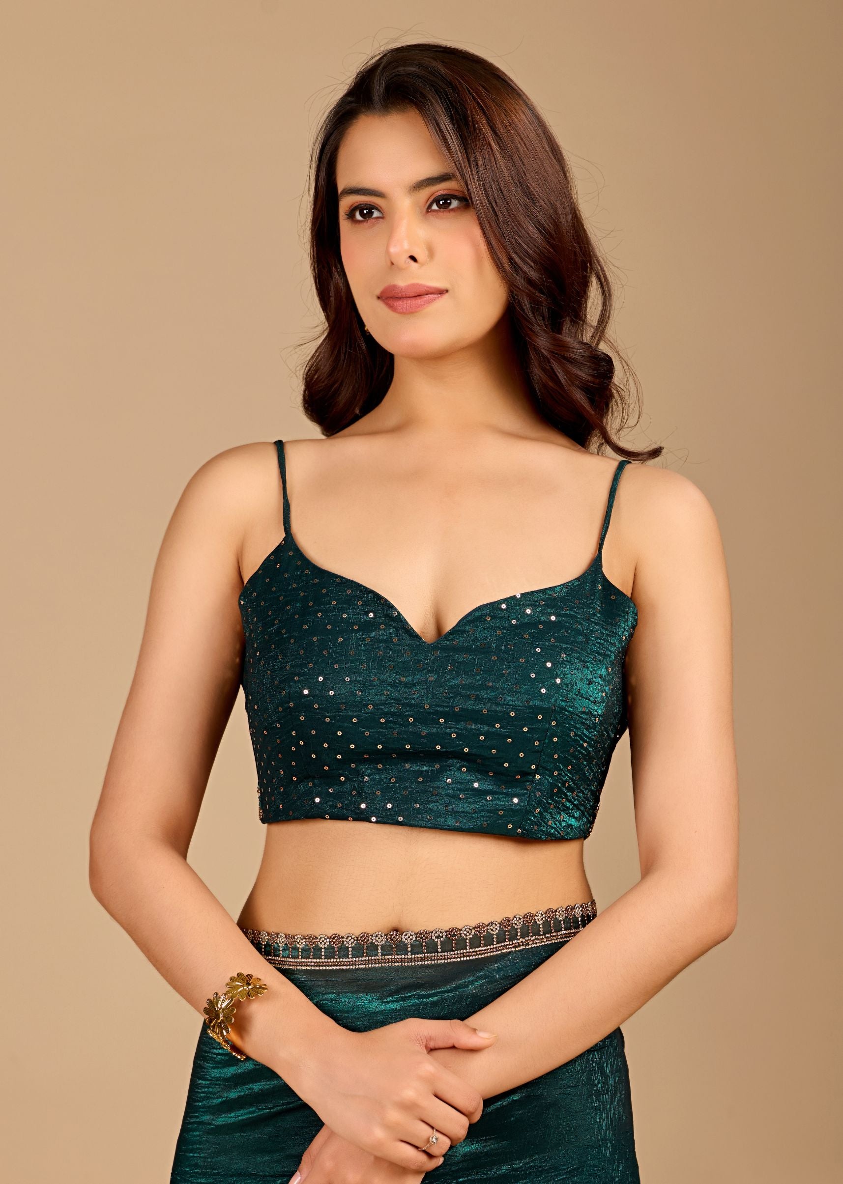 Emerald Green Tissue Saree with Designer Embellished Border & Shimmer Finish