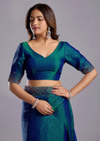 Green Tissue Silk Saree Draped Look - Crystal Stone Work Design