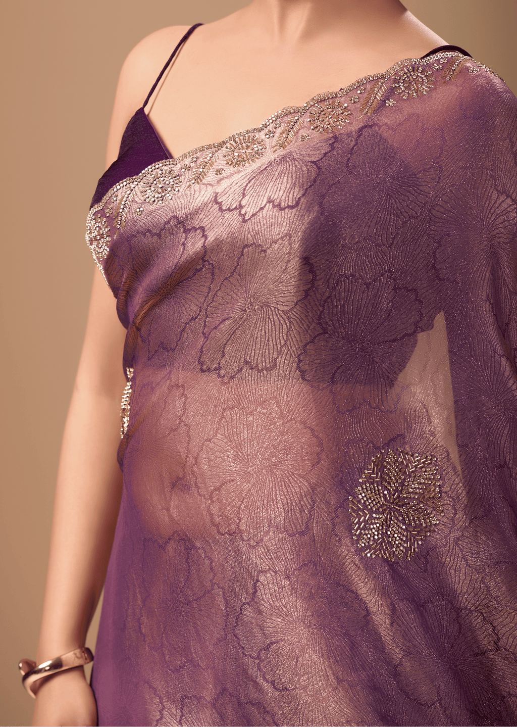 Lavender Mauve Jacquard Saree With Zarkan Stone Border