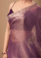 Lavender Mauve Jacquard Saree With Zarkan Stone Border
