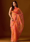 Sunset Orange Chiffon Saree With Shibori Print