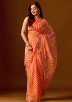 Sunset Orange Chiffon Saree With Shibori Print