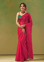 Rani Pink Tissue Silk Saree With Foil Butti Work
