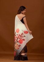 White Soft Organza Saree With Floral Print