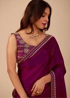 Royal Purple Tissue Silk Saree With Crystal Border Work