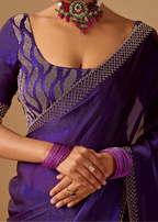 Royal Wine Tissue Silk Saree With Crystal Stone Border - Photo 4 | Buy Online Ethnic9