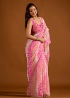 Rani Pink Chiffon Saree With Leheriya Print