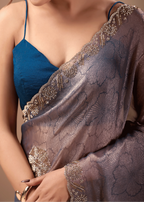 Dusty Mauve Jacquard Saree With Cutdana Stone Work