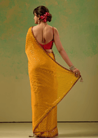 Mustard Yellow Tissue Silk Saree With Foil Butti Work