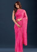 Rani Pink Chiffon Saree With Leheriya Print