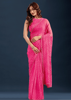 Rani Pink Chiffon Saree With Leheriya Print