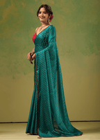 Firozi Tissue Silk Saree With Foil Dot Weaving