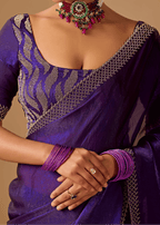 Royal Wine Tissue Silk Saree With Crystal Stone Border
