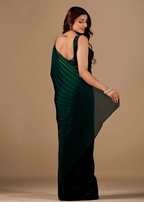  Bottle Green Organza Silk Saree Back Pose - Stone Work Border Detail