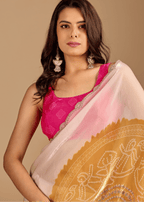 Pink Organza Silk Saree With Printed Pallu