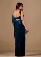 Navy Blue Organza Silk Saree With Stone Work Border