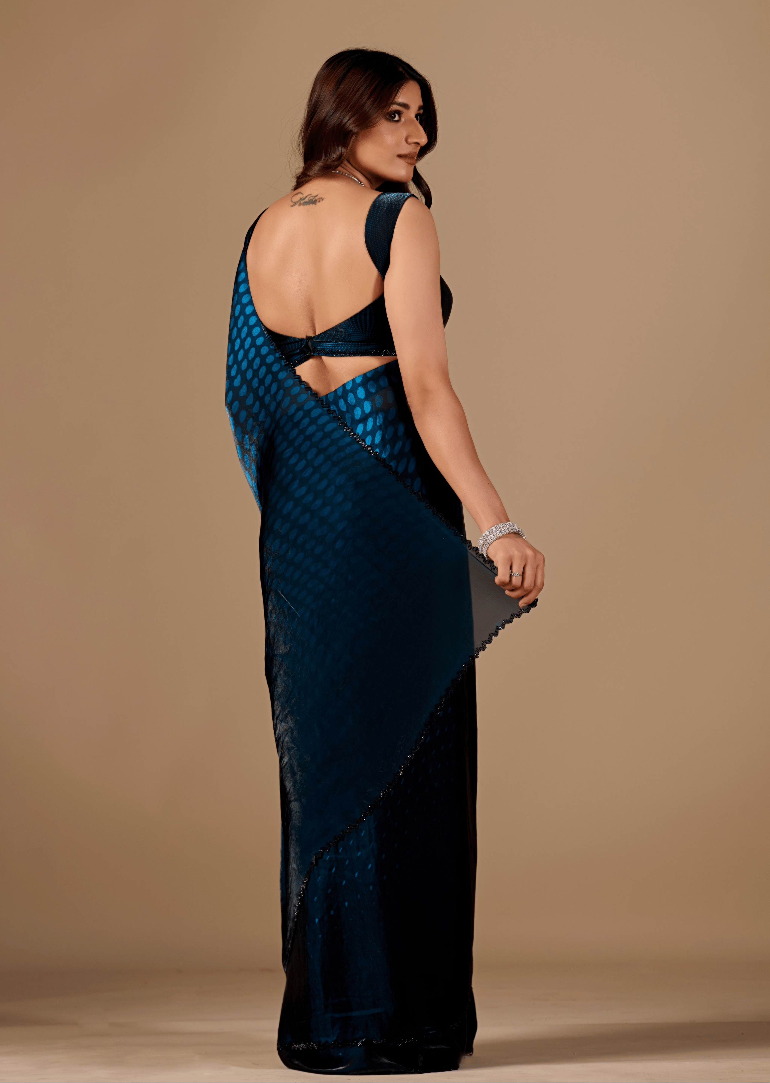 Navy Blue Organza Silk Saree With Stone Work Border