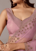Lavender Purple Tissue Saree With Stone Embroidery
