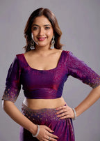 Purple Tissue Silk Saree | Crystal Stone Work | Ethnic9 - Photo 4 | Buy Online Ethnic9