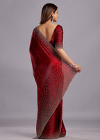Maroon Tissue Silk Saree With Crystal Stone Work