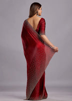 Maroon Tissue Silk Saree Back Pose - Crystal Stone Work Detail