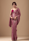 Rose Pink Jacquard Saree With Handcrafted Stone Border