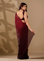 Ruby Red Organza Silk Saree Back Pose - Stone Work Border Detail