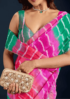 Rani Pink Chiffon Saree With Leheriya Print