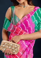  Rani Pink Chiffon Saree Close Up Pose - Traditional Wear Saree