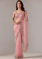 Baby Pink Tissue Saree With Stone Embroidery