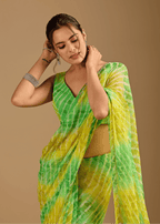 Citrus Green Chiffon Saree With Shibori Tie Dye