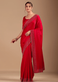 Red Tissue Silk Saree With Stone Work Border