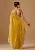 Golden Mustard Tissue Silk Saree With Crystal Stone Border