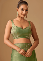 Olive Green Tissue Silk Saree With Stone Embroidery