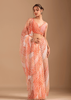 Peach Orange Chiffon Saree With Leheriya Print