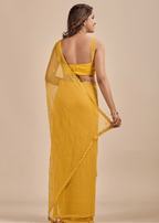 Mustard Yellow Chiffon Saree With Floral Embroidery