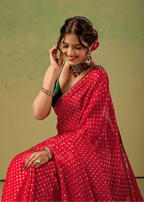 Rani Red Tissue Silk Saree Draped Look - Foil Butti Work Design