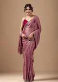 Rose Pink Jacquard Saree With Handcrafted Stone Border