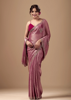 Rose Pink Jacquard Saree With Handcrafted Stone Border