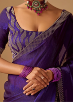 Royal Wine Tissue Silk Saree With Crystal Stone Border