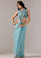 Sky Blue Tissue Saree With Stone Embroidery