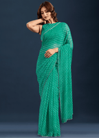 Teal Green Chiffon Saree With Leheriya Print