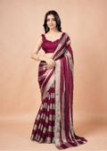 Wine Tissue Silk Saree With Metallic Stripe Work