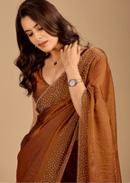 Antique Copper Tissue Silk Saree With Stone Spiral Border