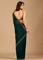 Emerald Green Tissue Saree with Designer Embellished Border & Shimmer Finish