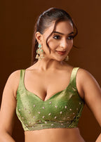 Pista Green Tissue Silk Saree Close Up Pose - Traditional Wear Saree