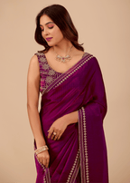 Royal Purple Tissue Silk Saree With Crystal Border Work